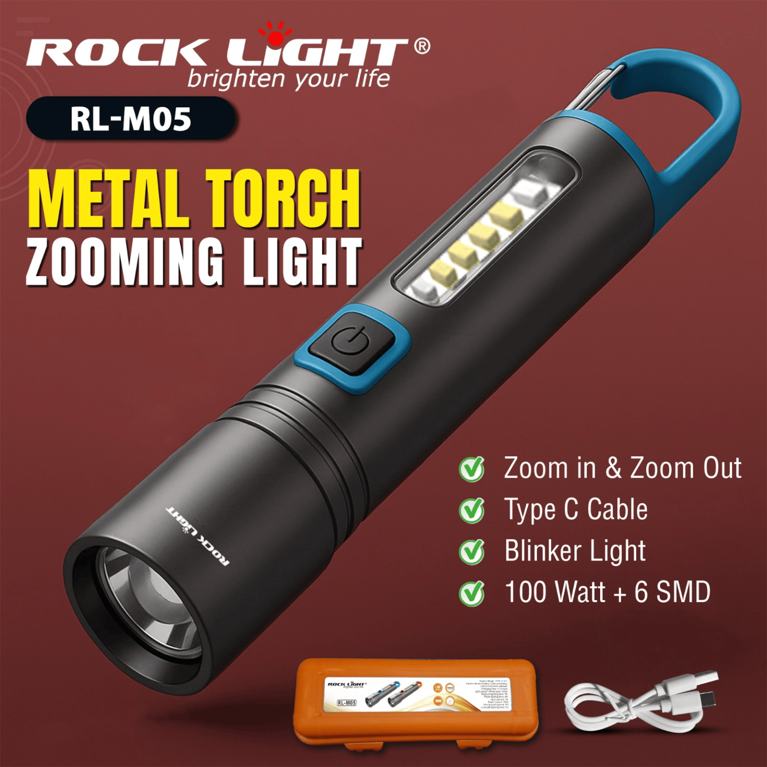 RL M05 Metal Torch high brightness - Rocklight.co.in
