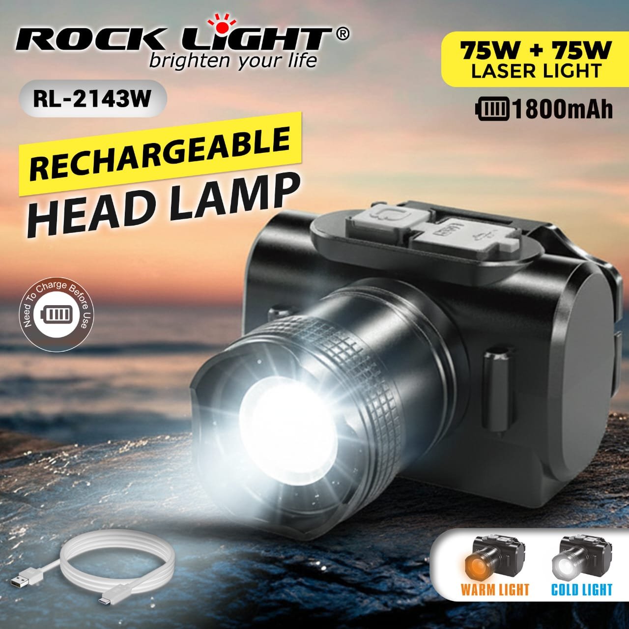 RL 2143 Head Lamp powerful rechargeable light for hands-free work ...